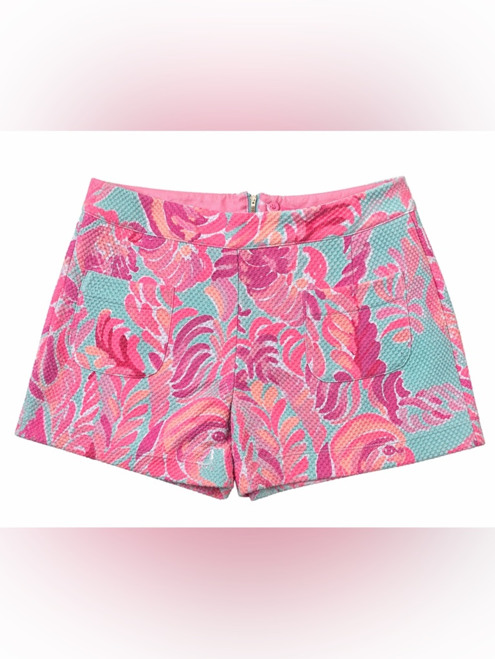 Lilly Pulitzer‎ Callahan Shorts Size 4 Fronds Place Pink Mint Textured Pique